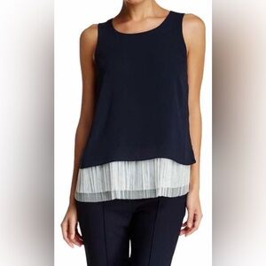 Elizabeth and James Navy Top with White Pleated Hem